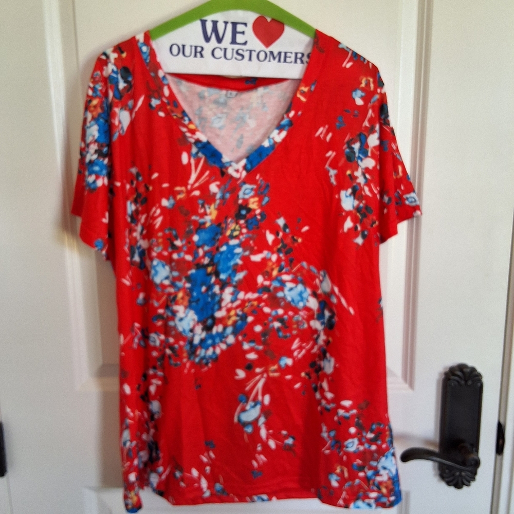 Floral Red and Blue Women's Top - Picture 1 of 5